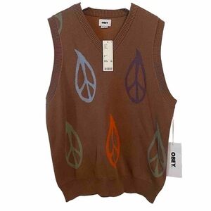 Obey Sweater Vest Peaced Men’s Medium Brown Peace Signs New With Tags Pullover